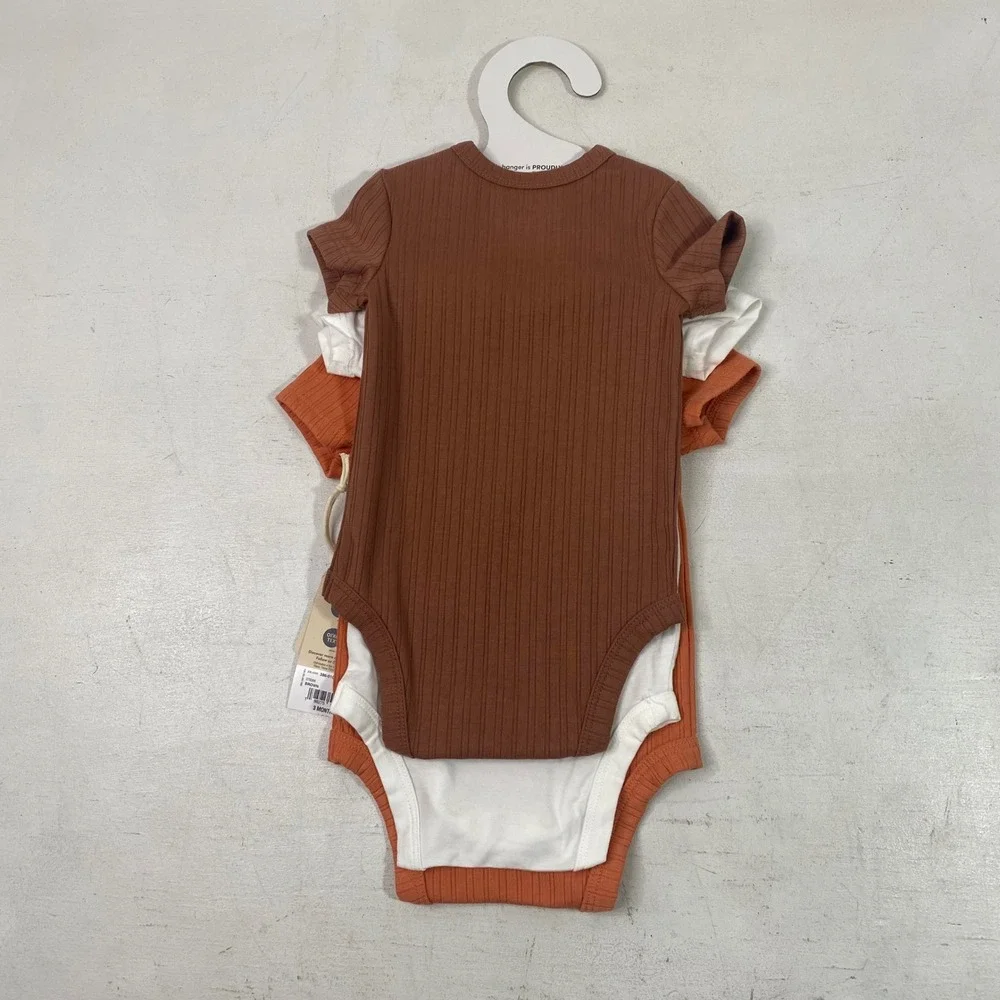 Proudly Baby 3 Pack Bodysuits 3M Rust Brown White Lion Heart NWT OEKO-TEX